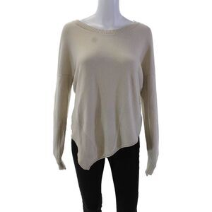 Skin Women's Round Neck Long Sleeves Asymmetrical Hem Sweater Beige Size S